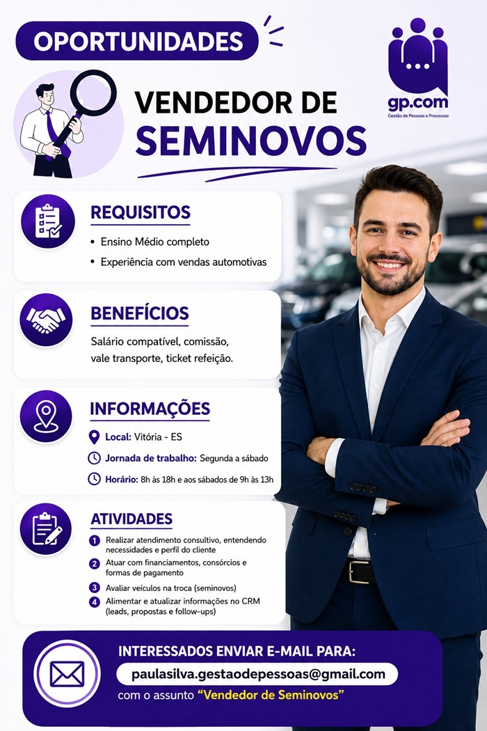 Vaga para Vendedor de Seminovos