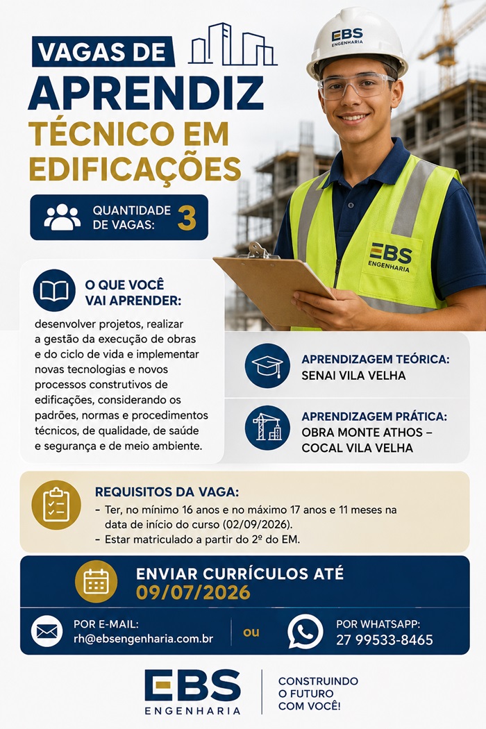 Vagas para Aprendiz Técnico em Edificações