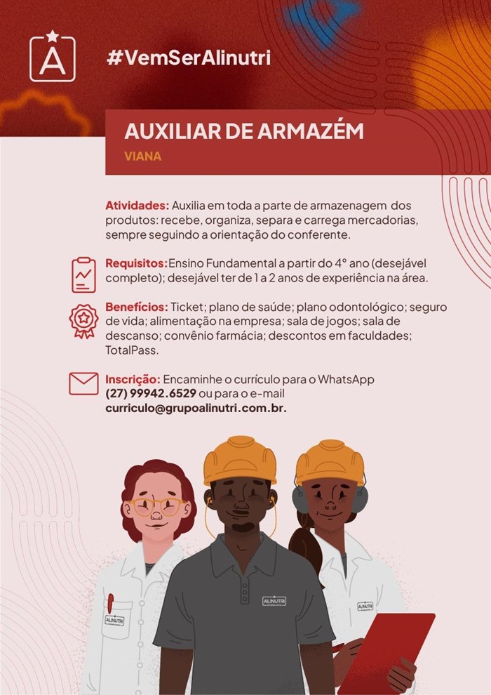 Grupo Alinutri contrata Auxiliar de Armazém