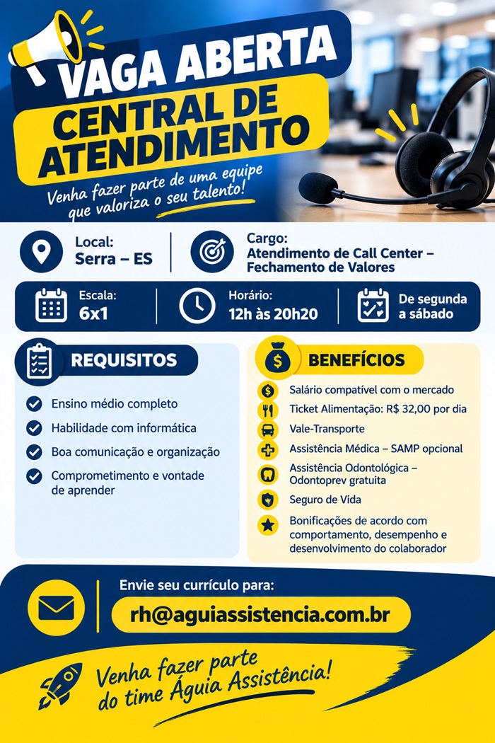 VAGA ABERTA – CENTRAL DE ATENDIMENTO