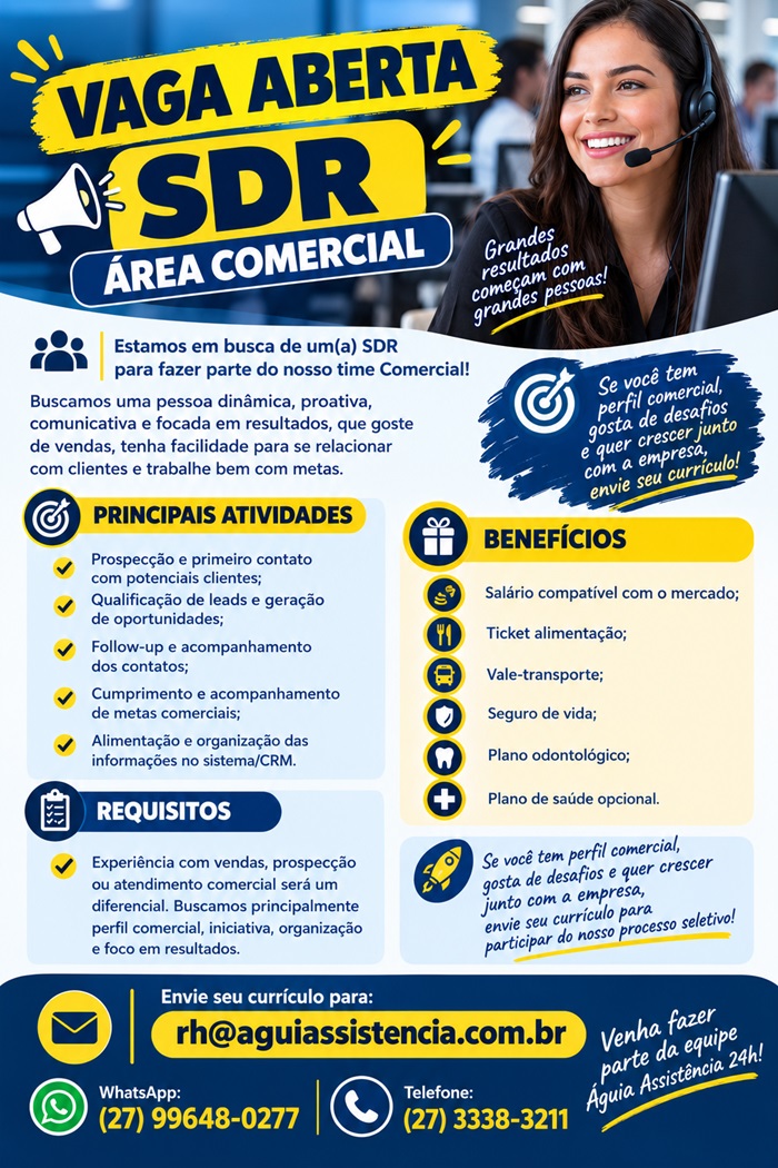  VAGA ABERTA | SDR – ÁREA COMERCIAL
