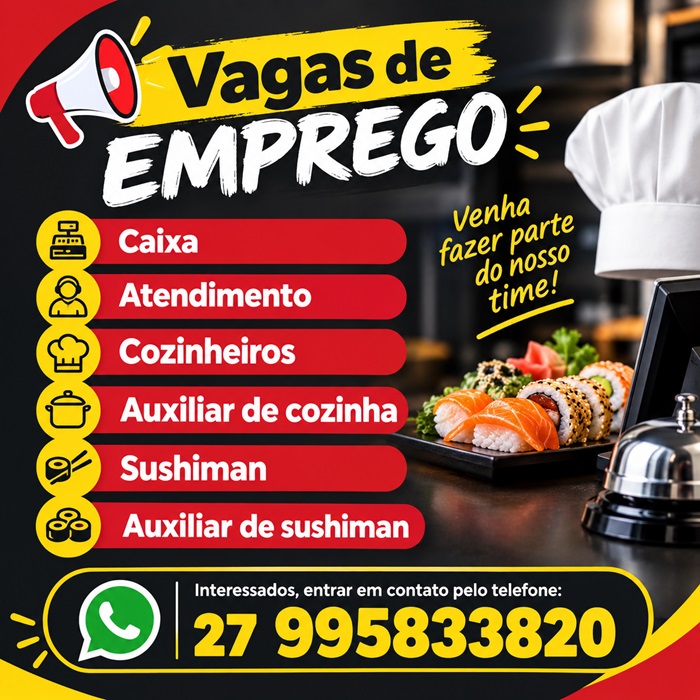 Restaurante abre oportunidades para diversos cargos