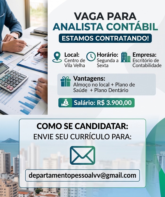  Vaga para Anasliata Contabil