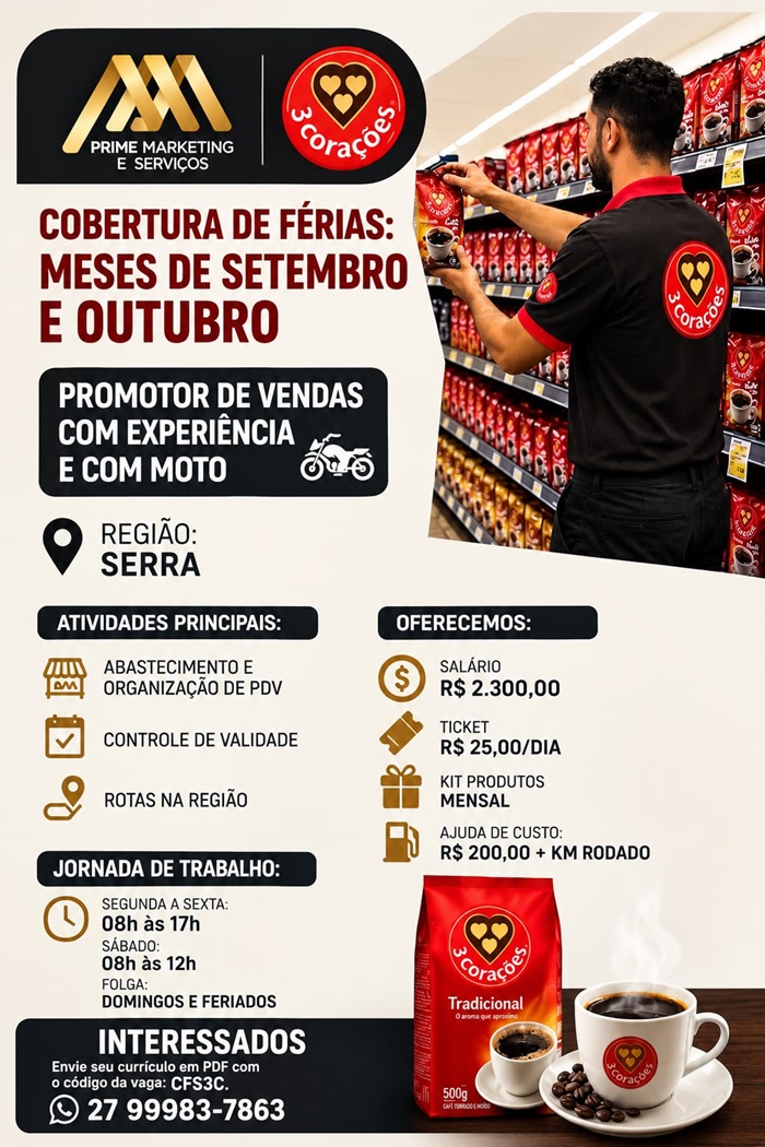 Vaga para Promotor de Vendas com Experiência e com Moto