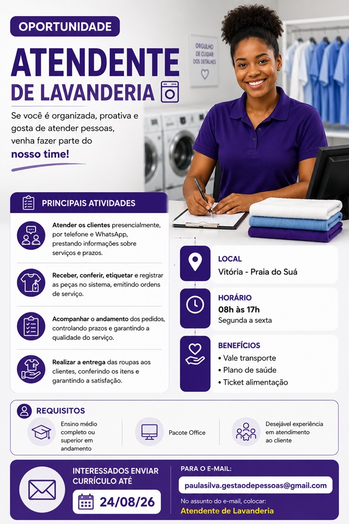 Vaga para Atendente de Lavanderia