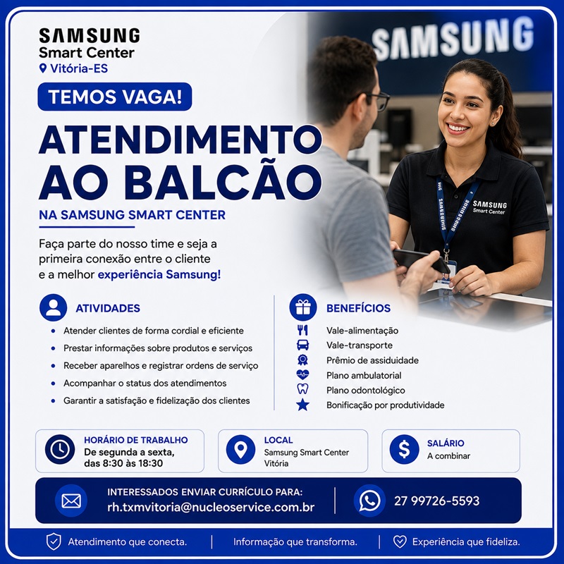  Samsung Smart Center contrata Atendimento ao Balcão