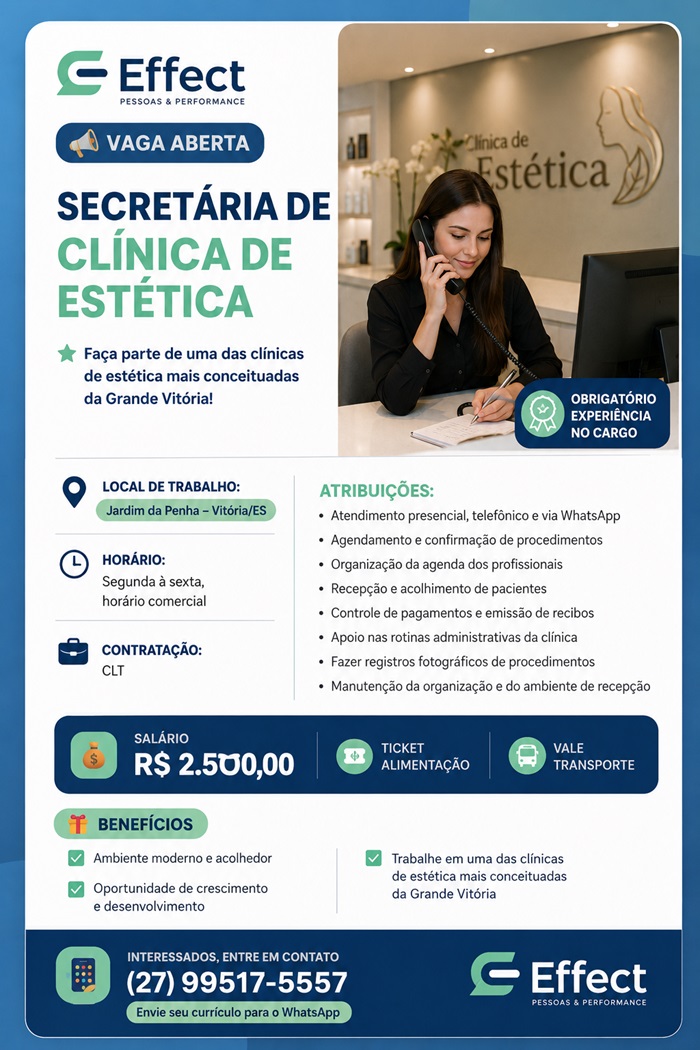 SECRETÁRIA DE CLÍNICA DE ESTÉTICA