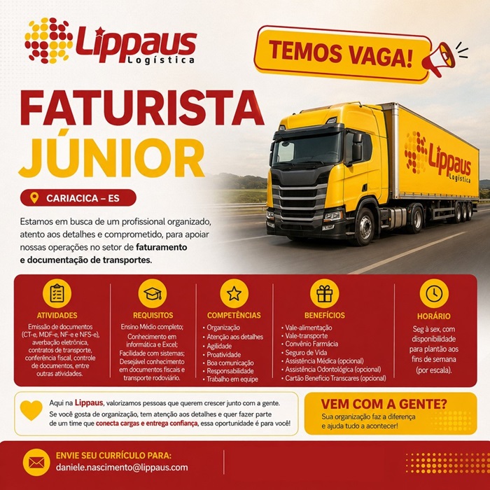 Lippaus Logística contrata Faturista Jr