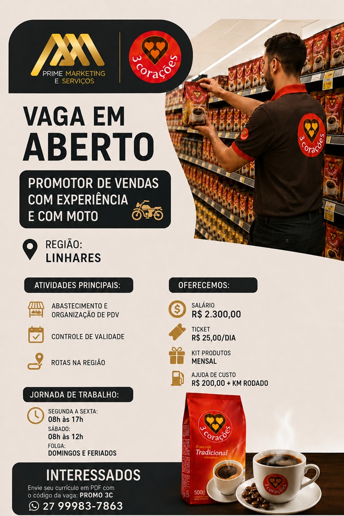 Vaga para Promotor de Vendas (com experiência e com moto)