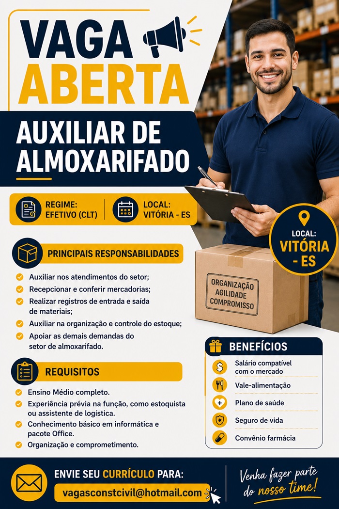 VAGA DE AUXILIAR DE ALMOXARIFADO