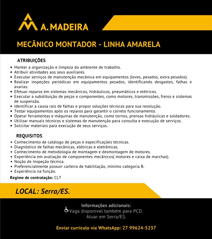 Grupo A. MADEIRA contrata Mecânico Pesado