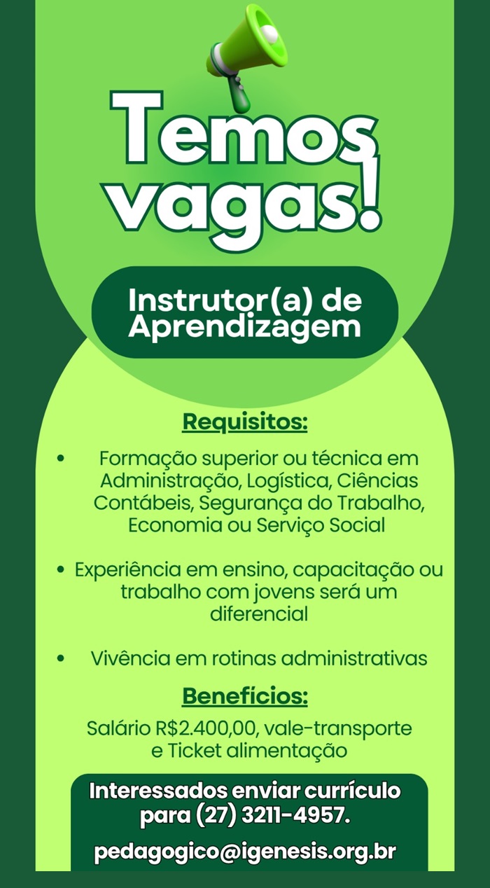 Vaga para Instrutor(a) de Aprendizagem – Vitória - ES