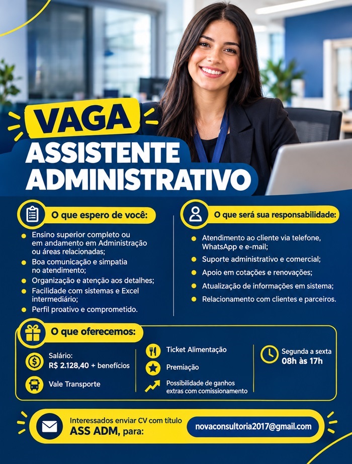 VAGA PARA ASSISTENTE ADMINISTRATIVO