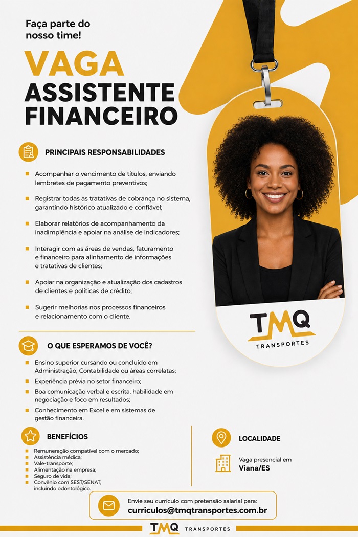 TMQ Transportes contrata Assistente Financeiro