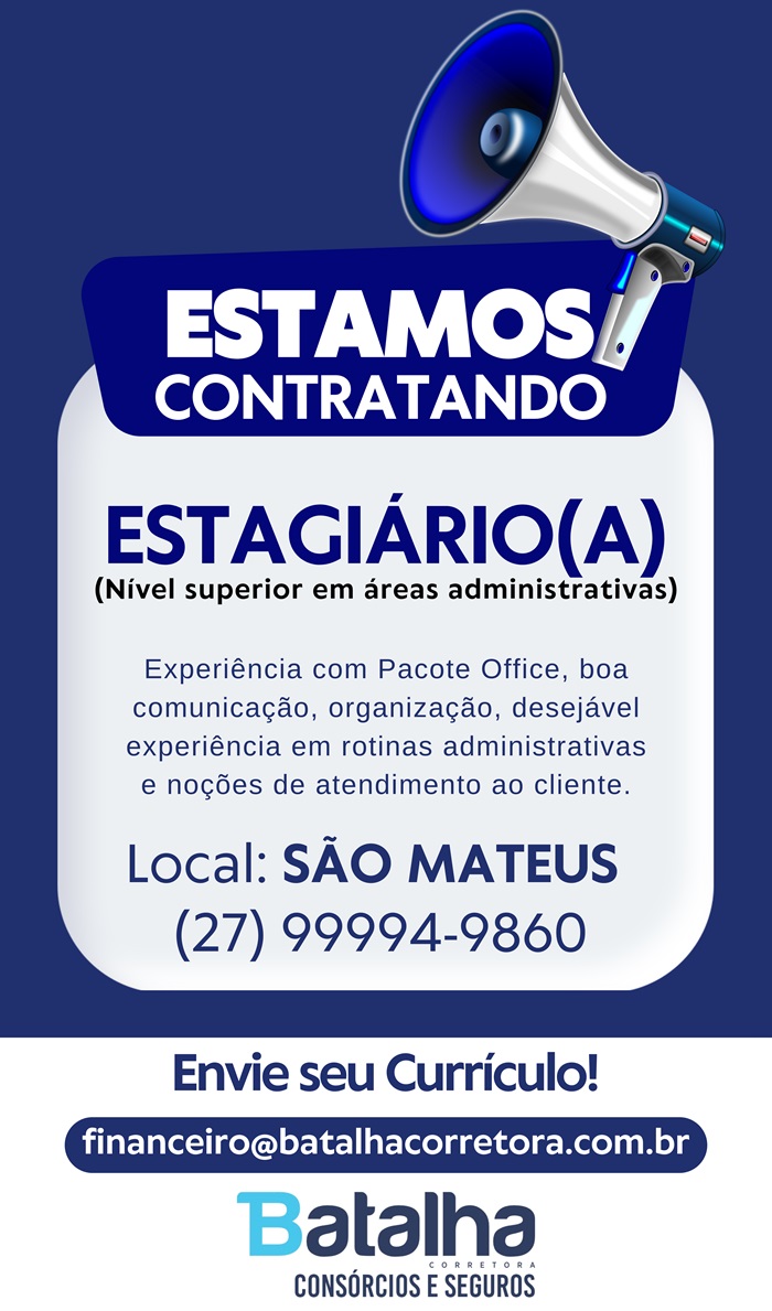 VAGA PARA ESTAGIÁRIO(A) - SÃO MATEUS