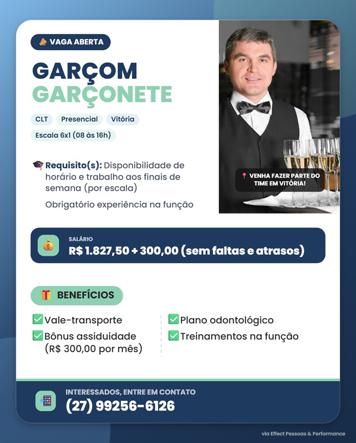 Vaga para Garçom / Garçonete