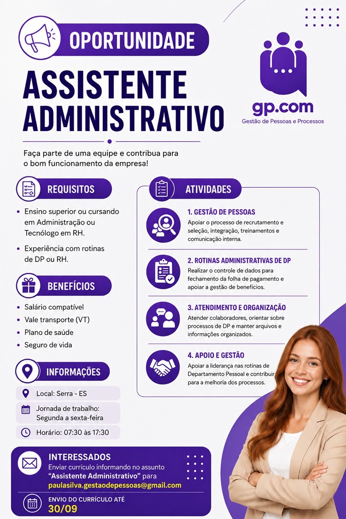 Vaga para Assistente Administrativo