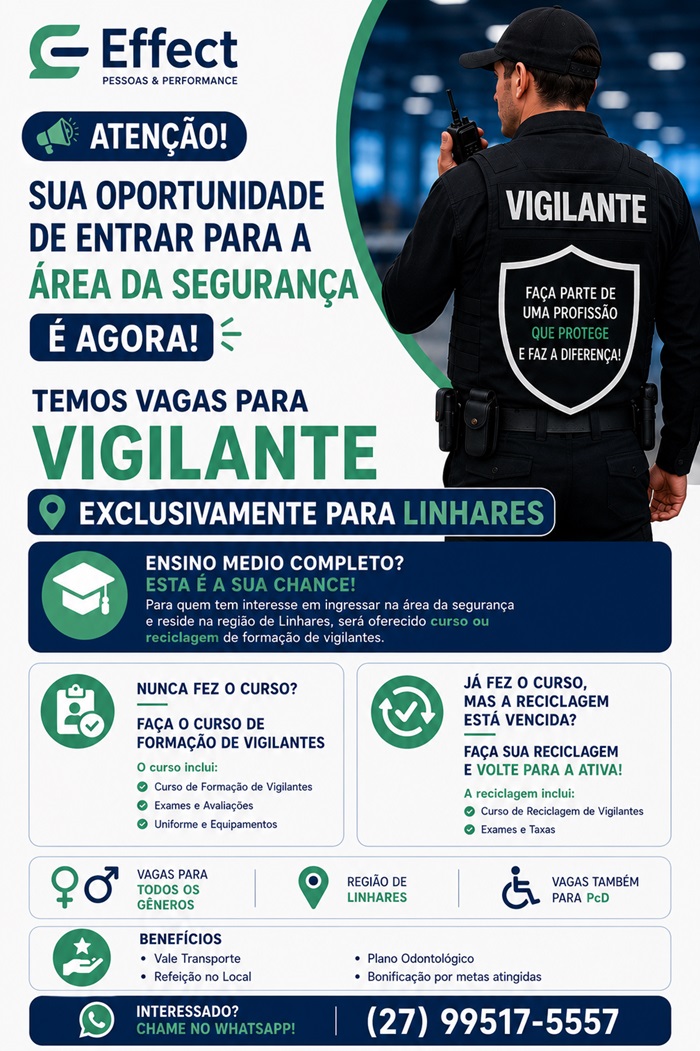 VAGAS PARA VIGILANTE | LINHARES