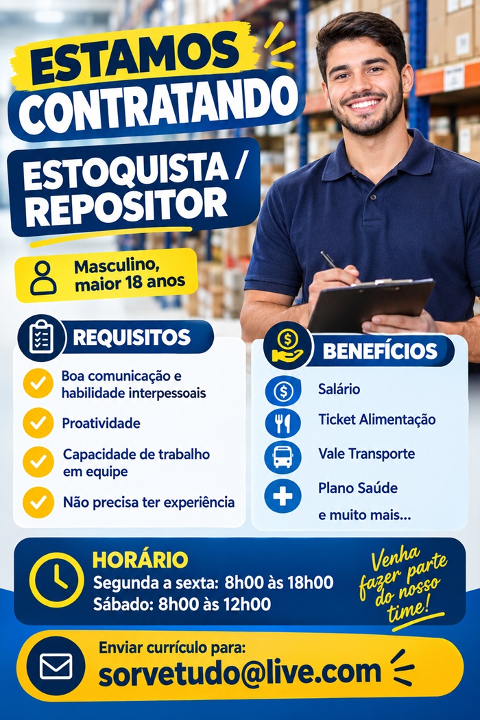 VAGA PARA ESTOQUISTA/REPOSITOR
