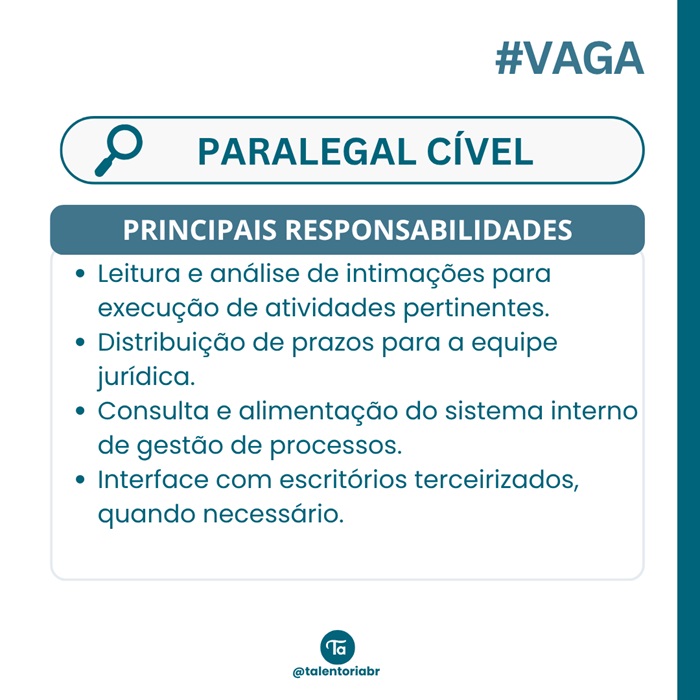 VAGA PARA PARALEGAL CÍVEL