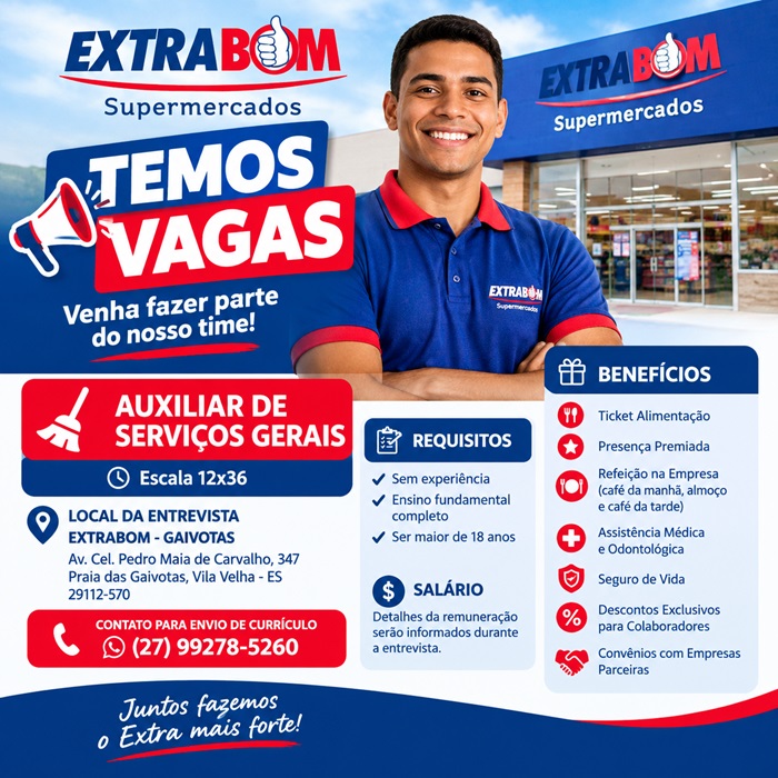EXTRABOM GAIVOTAS ABRE VAGAS DE EMPREGO