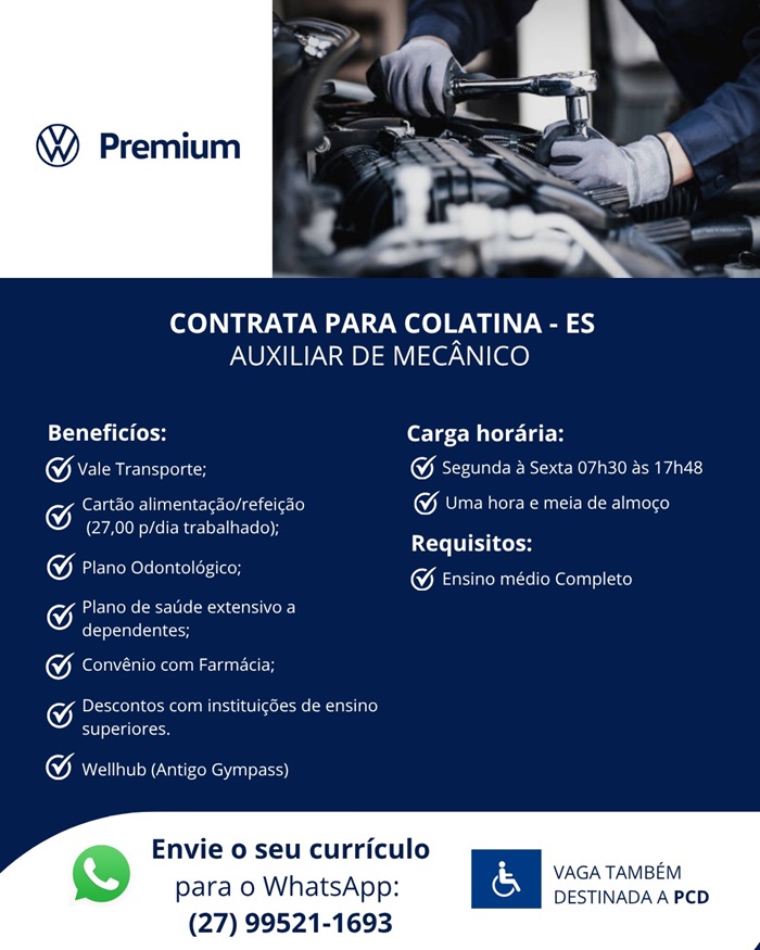 VW PREMIUM CONTRATA AUXILIAR DE MECÂNICO