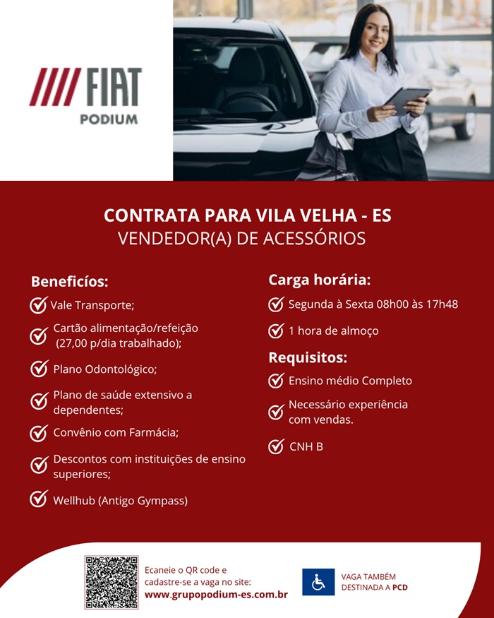 GRUPO PODIUM CONTRATA VENDEDOR(A) DE ACESSÓRIOS