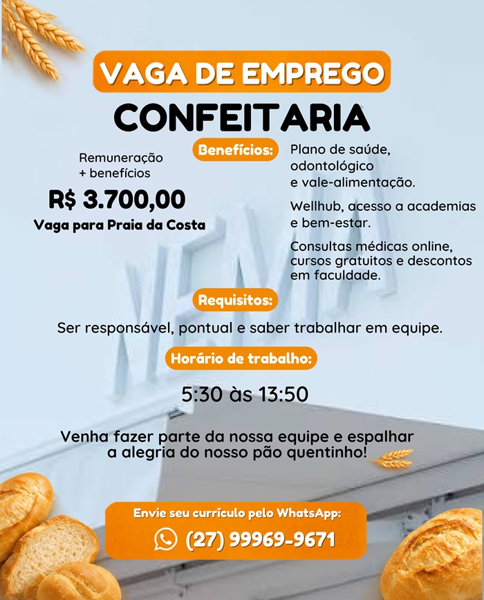 VAGA DE EMPREGO - CONFEITARIA