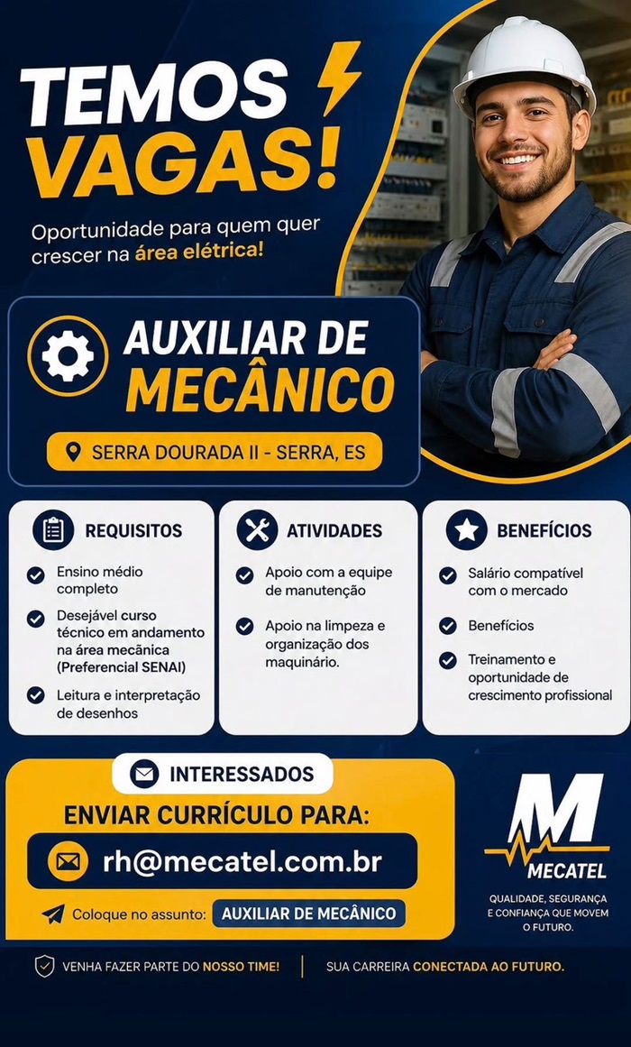 MECATEL CONTRATA AUXILIAR DE MECÂNICO