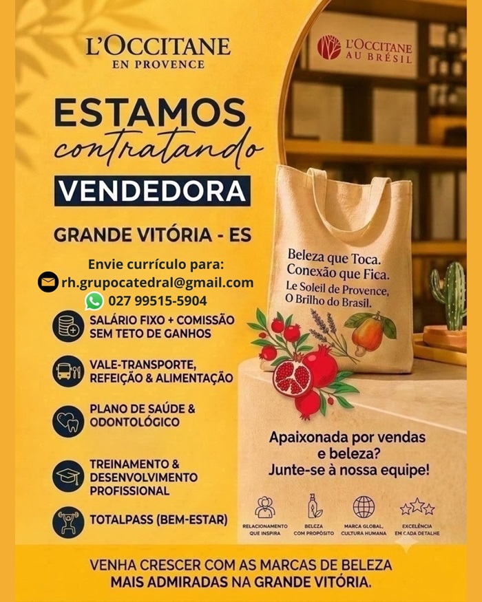 Vaga para Vendedora - L'Occitane - Grande Vitória