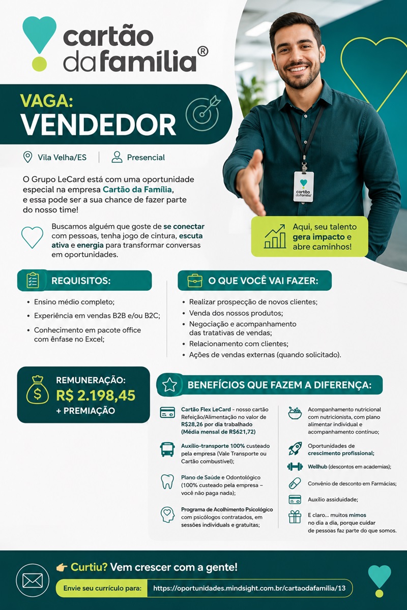 VAGA PARA VENDEDOR(A)