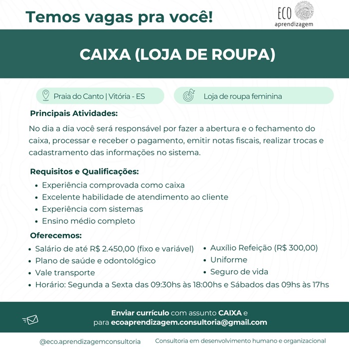Vaga para Caixa (Loja de roupa)