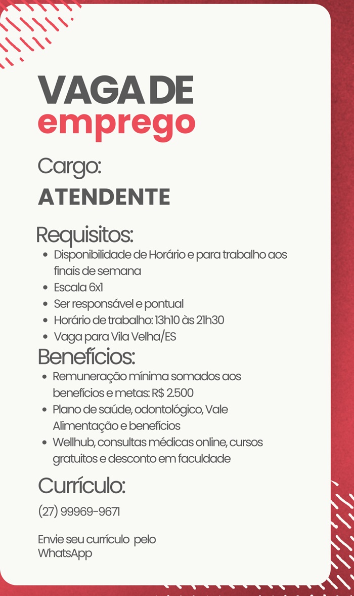 VAGA PARA ATENDENTE