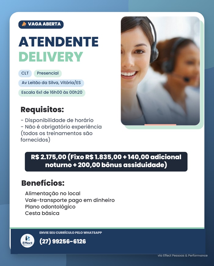 Vaga para Atendente de Delivery