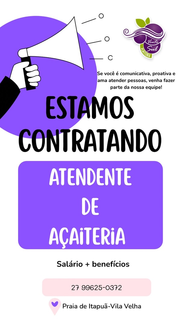 VAGA DE ATENDENTE DE AÇAÍTERIA EM VILA VELHA