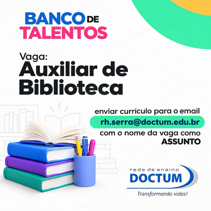 Rede de Ensino Doctum contrata Auxiliar de Biblioteca