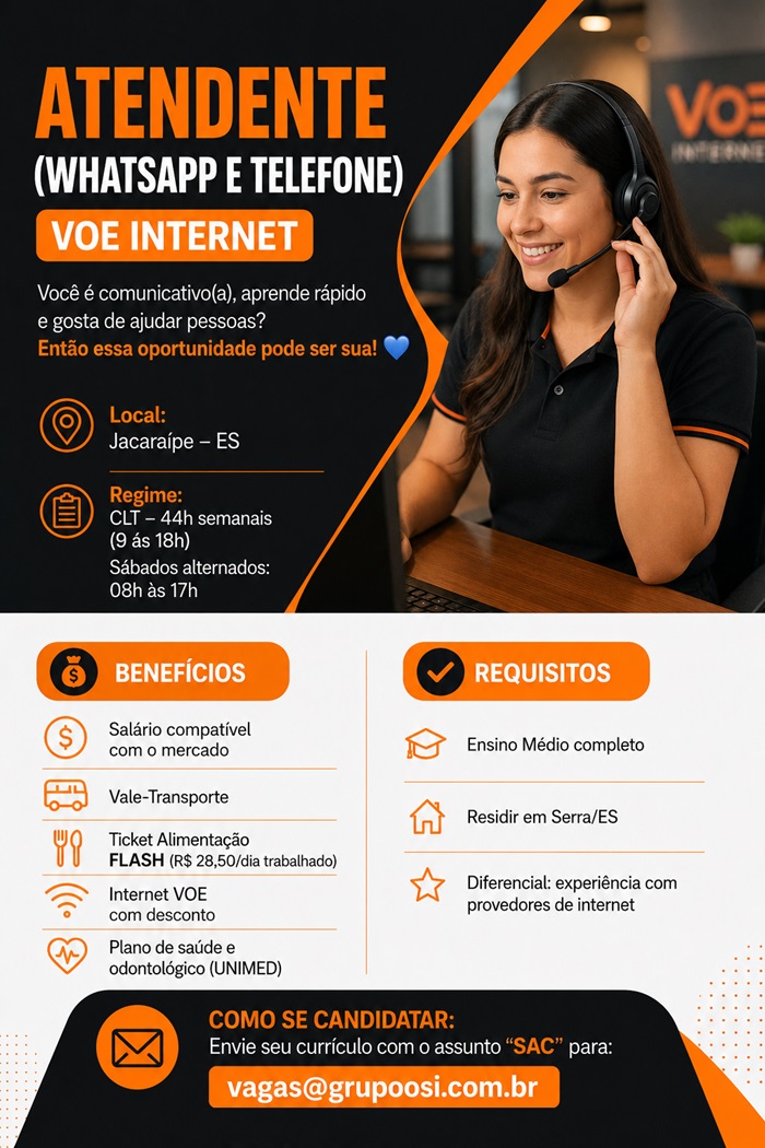 ATENDENTE (WHATSAPP E TELEFONE) - VOE INTERNET