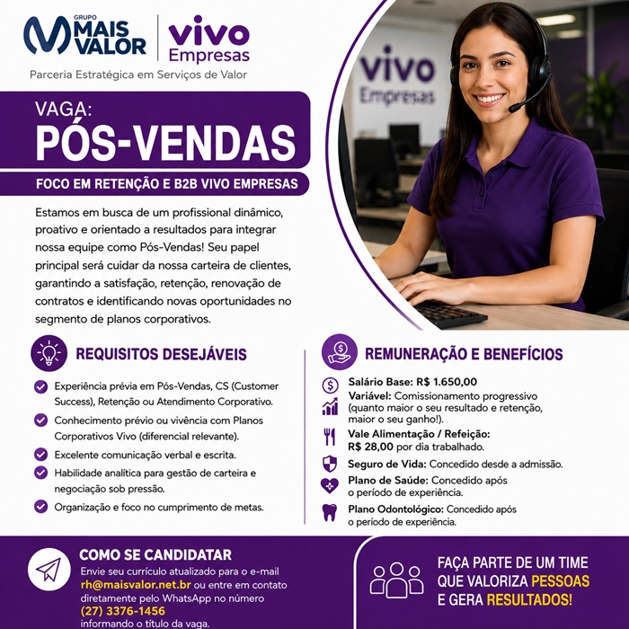 Vaga para Pós-Vendas (Foco em Retenção e B2B Vivo Empresas)