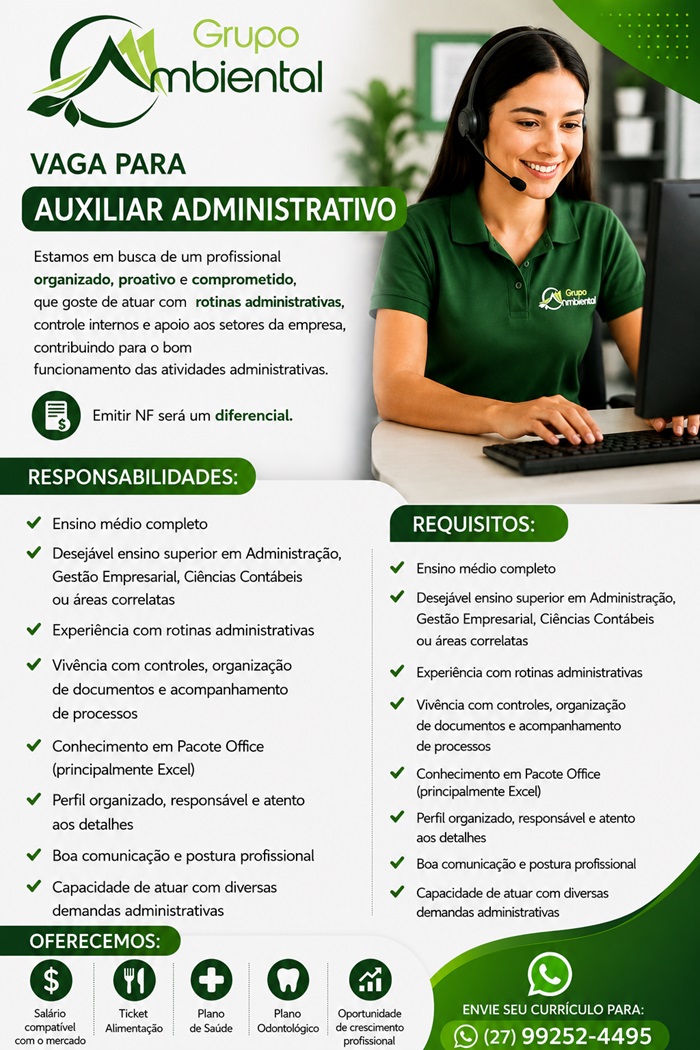 Grupo Ambiental contrata Auxiliar Administrativo