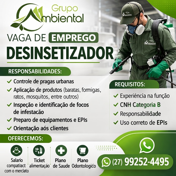 Grupo Ambiental contrata Desinsetizador