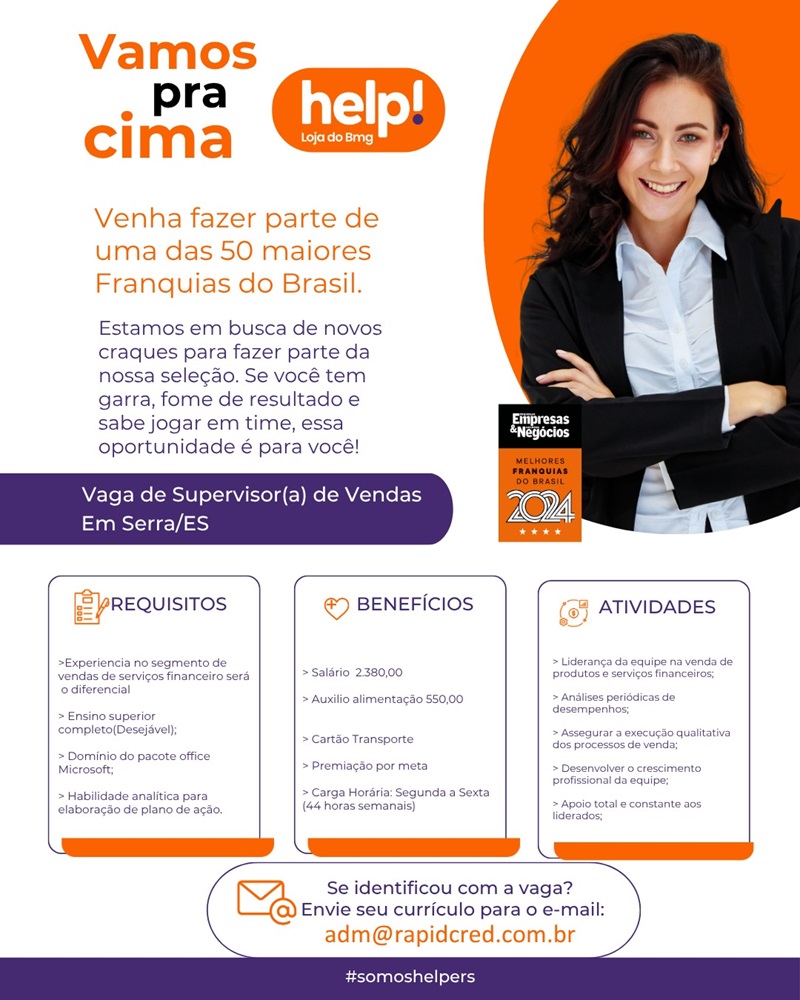 HELP! CONTRATA SUPERVISOR(A) DE VENDAS