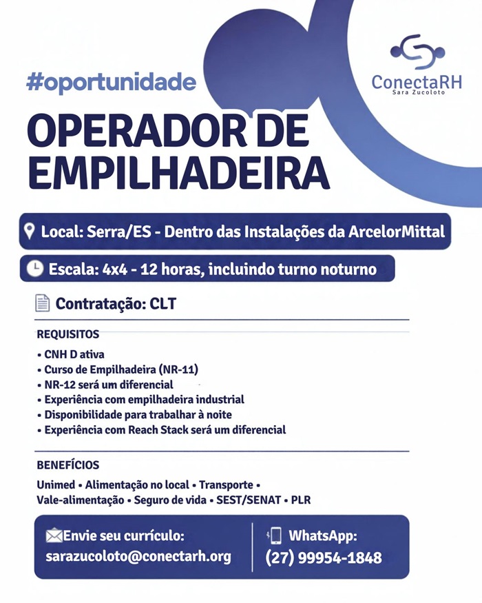 Vaga para Operador de Empilhadeira 