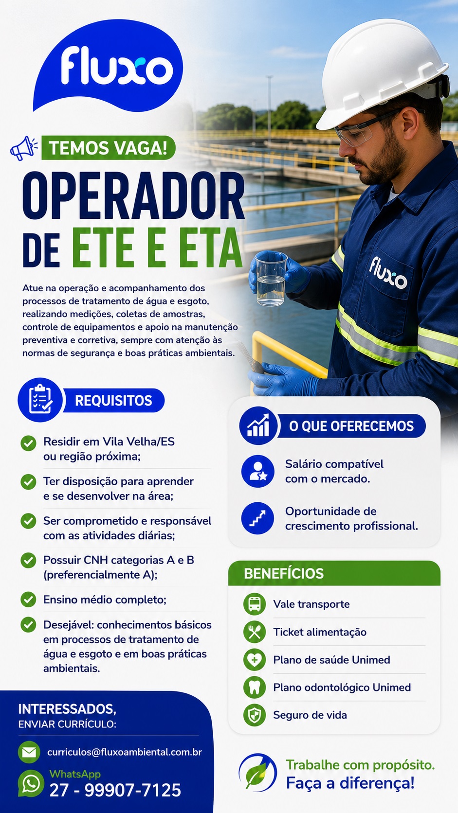 Fluxo Ambiental contrata Operador de ETE e ETA