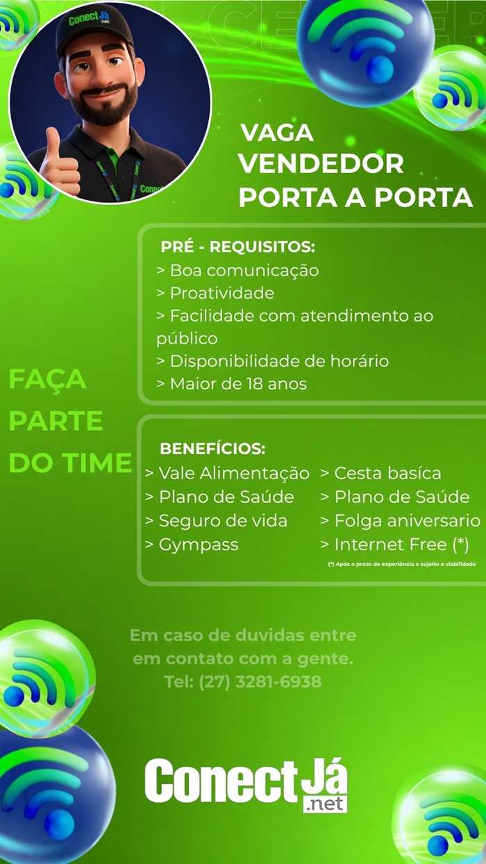 GRUPO CONECTJÁ CONTRATA VENDEDOR EXTERNO
