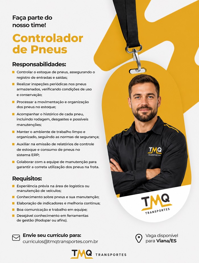 TMQ Transportes contrata Controlador de Pneus