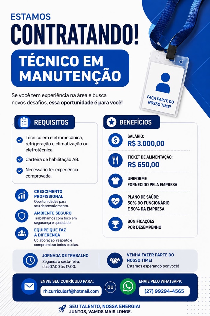 Vaga para Técnico em Manutenção