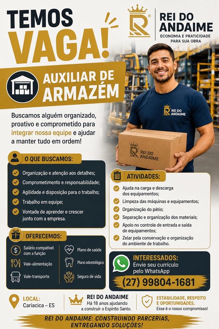 Vaga para Auxiliar de Armazém (Cariacica)