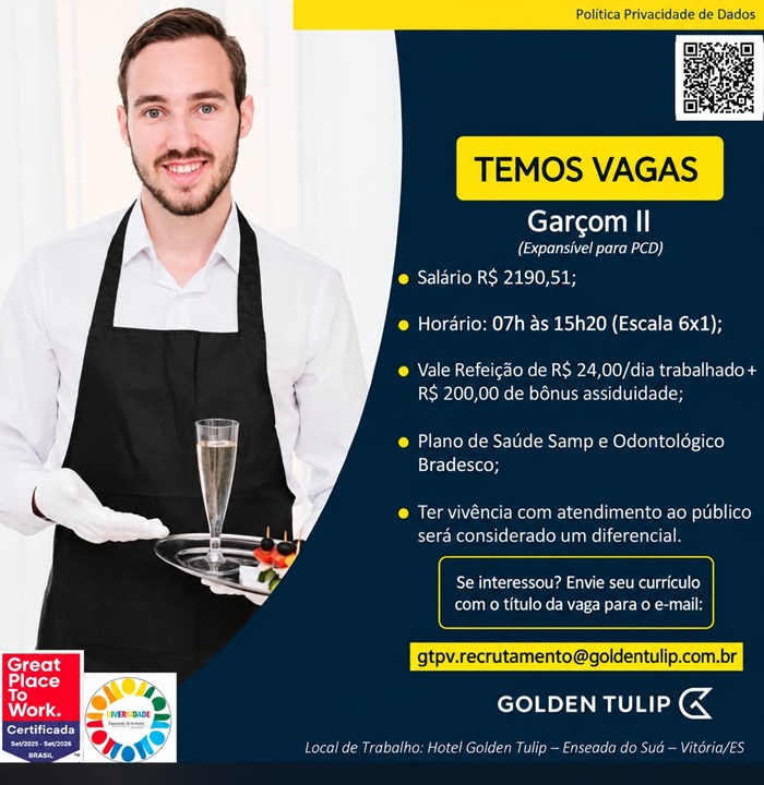 Vaga para Garçom II (Expansível para PCD)