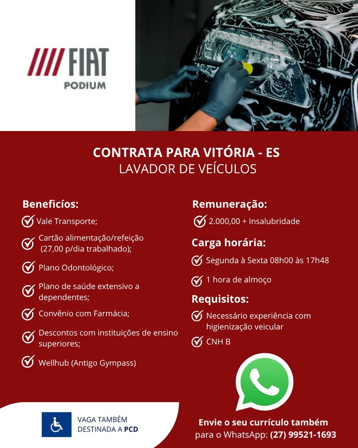 GRUPO PODIUM CONTRATA LAVADOR DE VEÍCULOS (VITÓRIA)