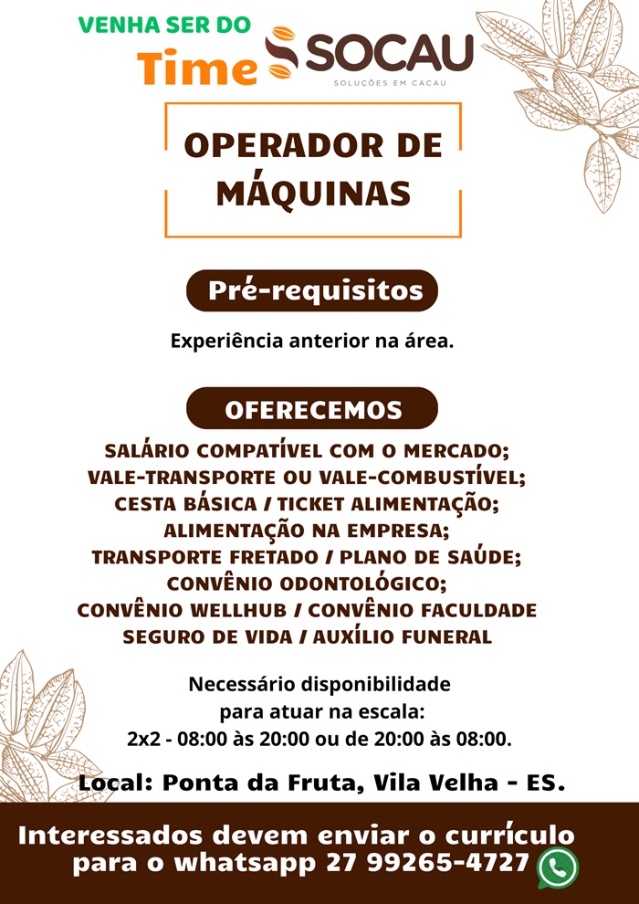 Socau contrata Operador de Máquinas